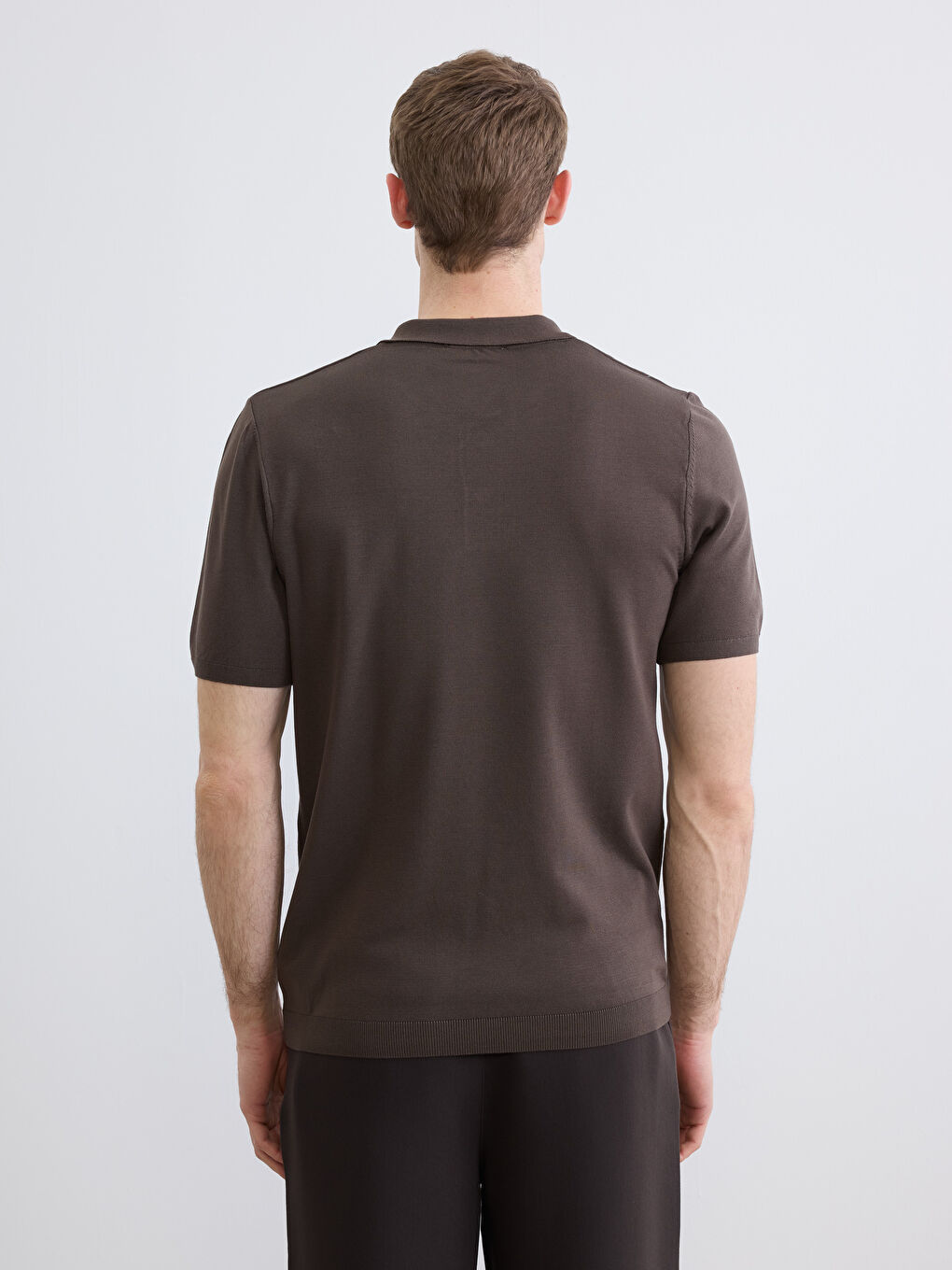 Kahverengi Polo Yaka Erkek Triko Kazak-3