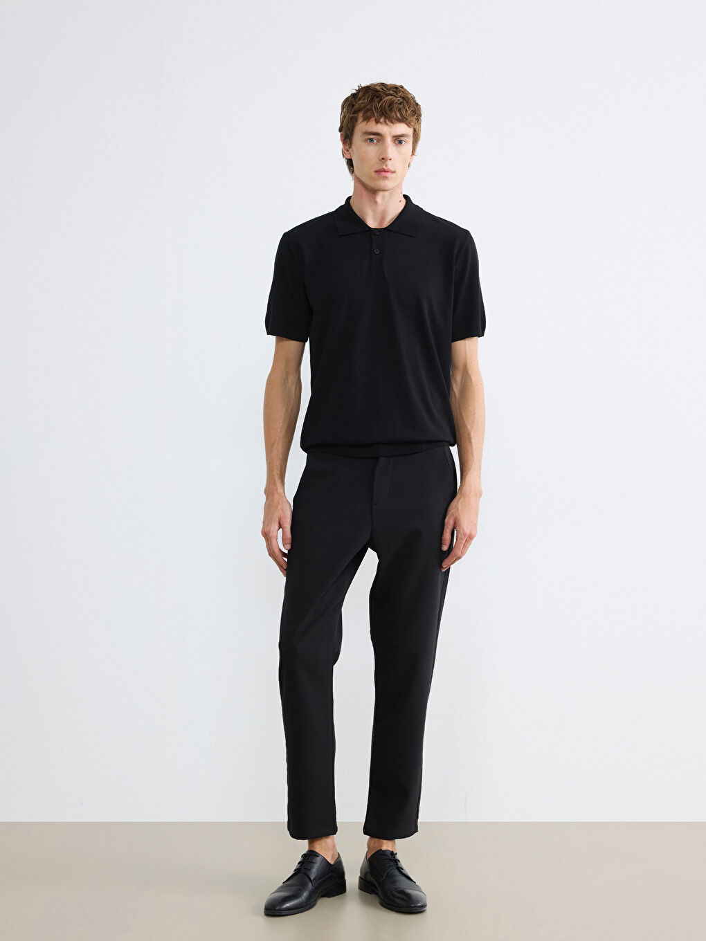 Siyah Polo Yaka Erkek Triko Kazak-1