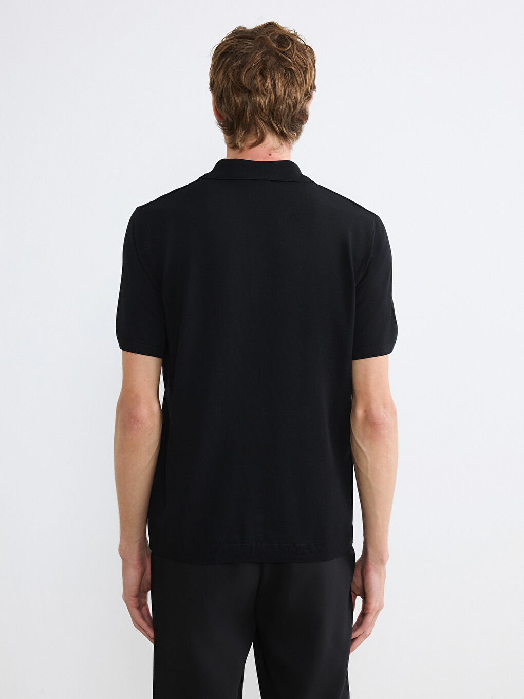 Siyah Polo Yaka Erkek Triko Kazak-3