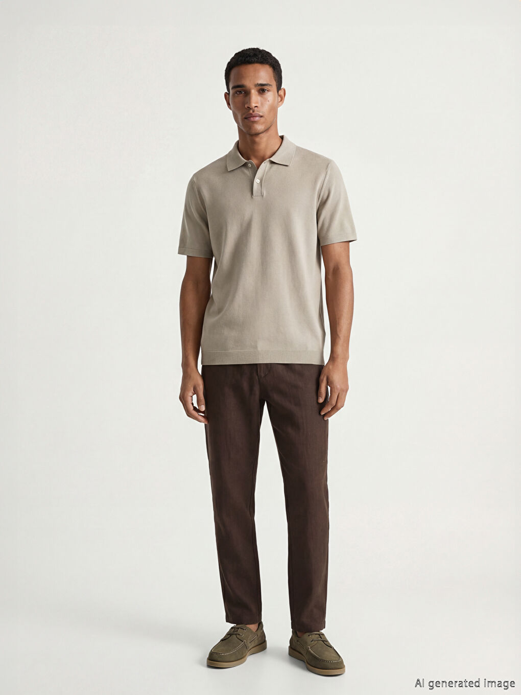 Kahverengi Polo Yaka Erkek Triko Kazak-1