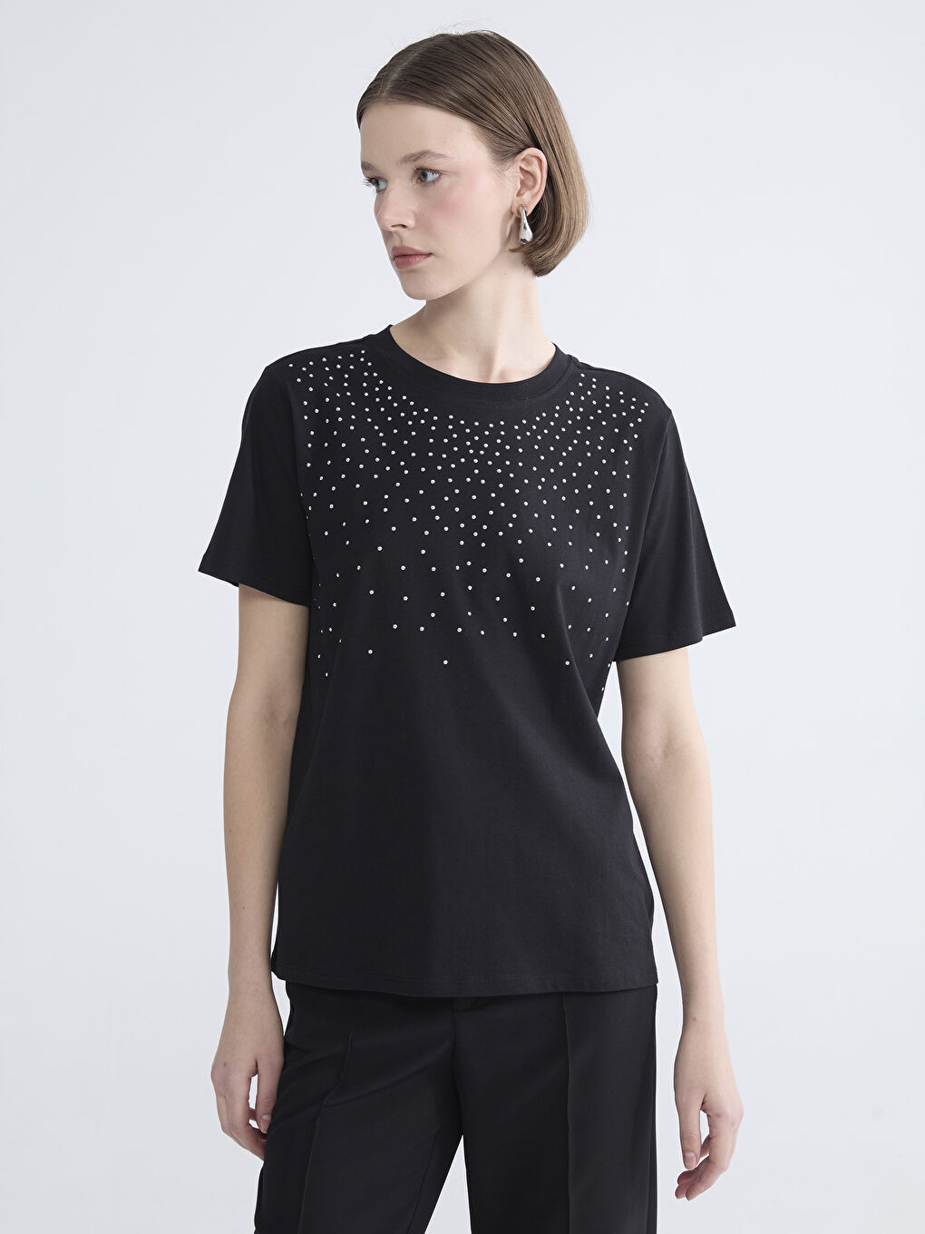 Bisiklet Yaka Taşlı Bluz