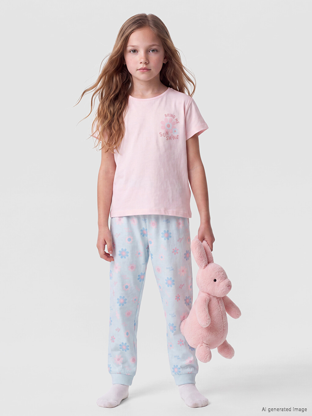 Crew Neck Printed Girls' Pyjamas Set-1