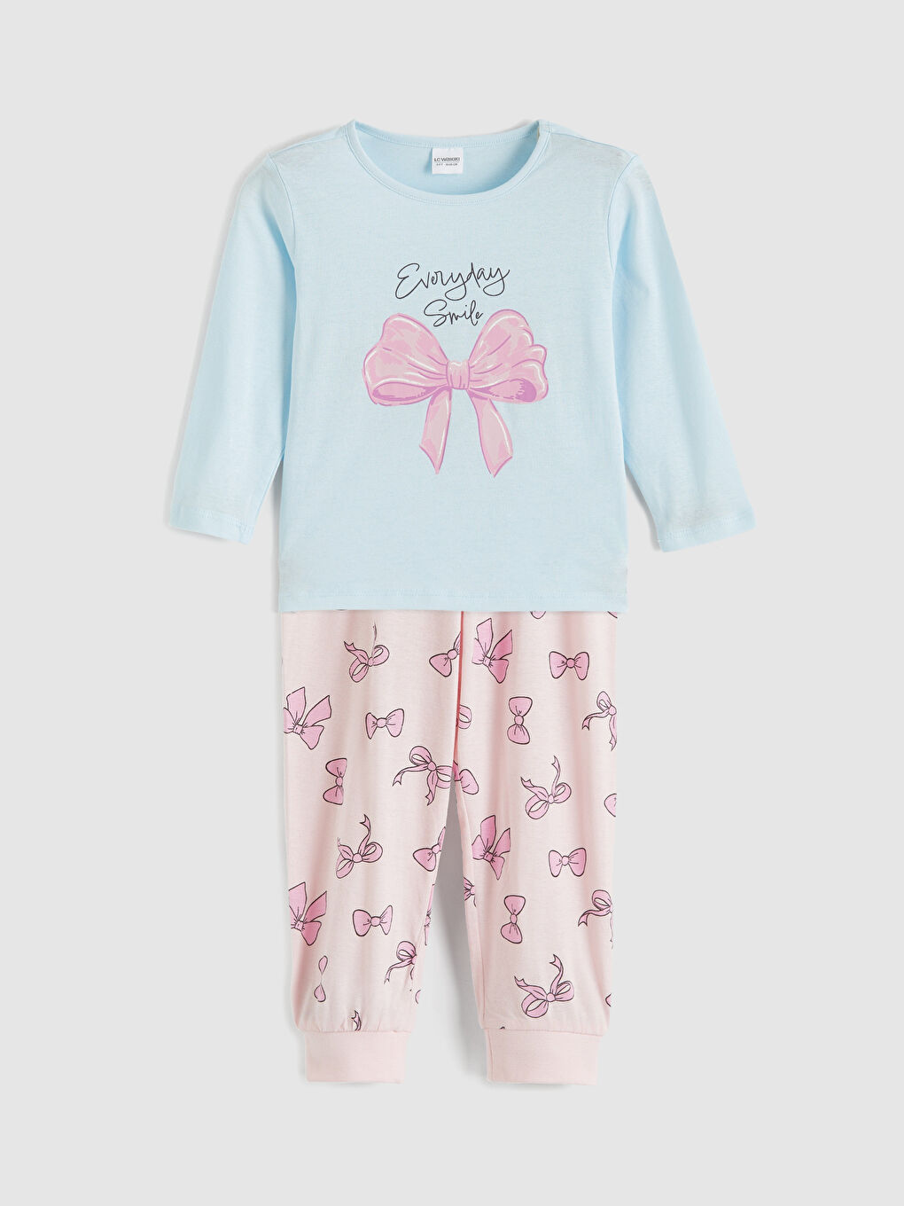 Girls' Pajama Set with Ribbon Print