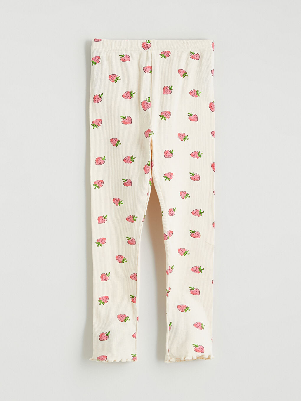Ekru Çilek Baskılı Kız Çocuk Tayt
