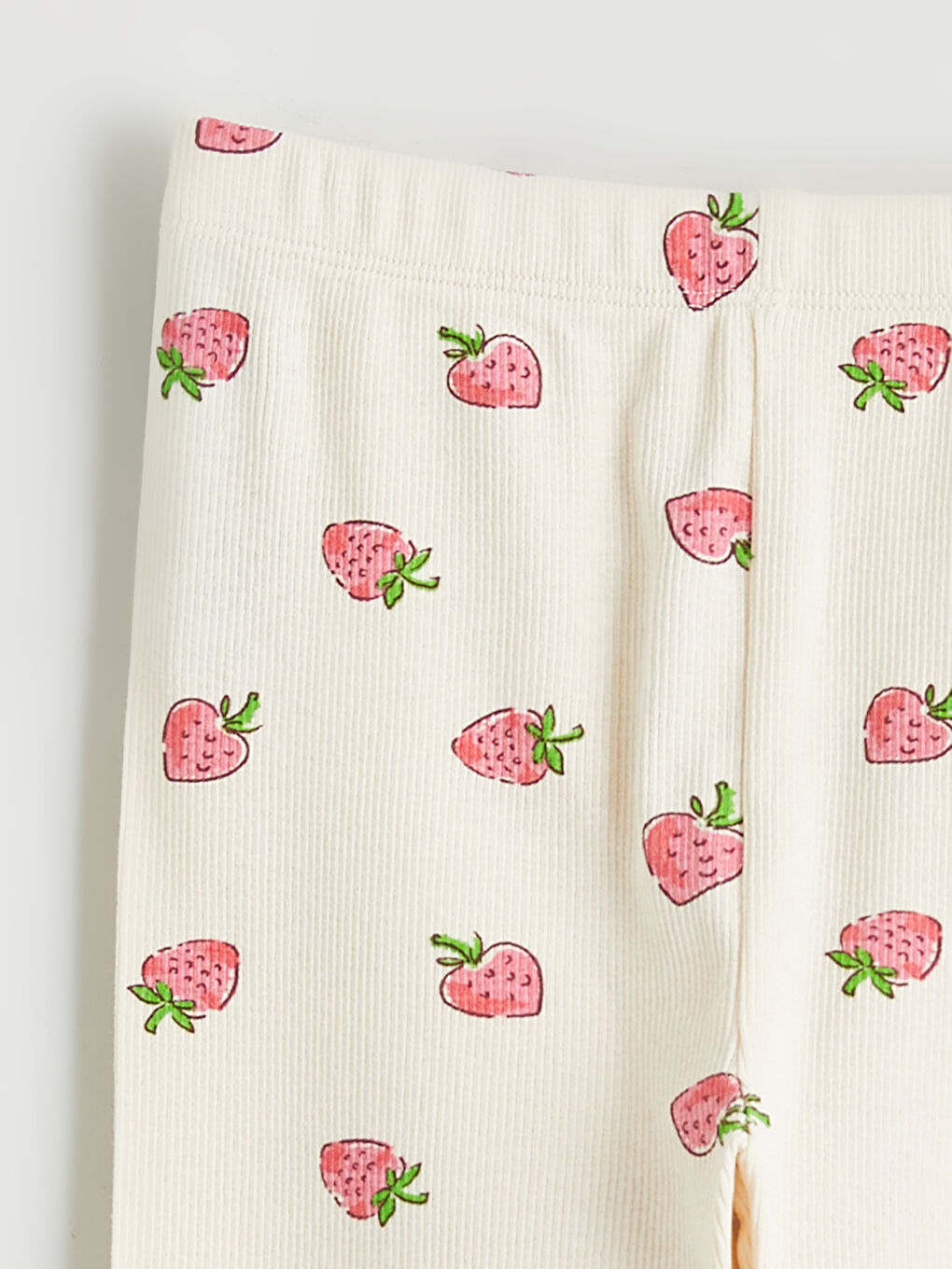 Ekru Çilek Baskılı Kız Çocuk Tayt-1