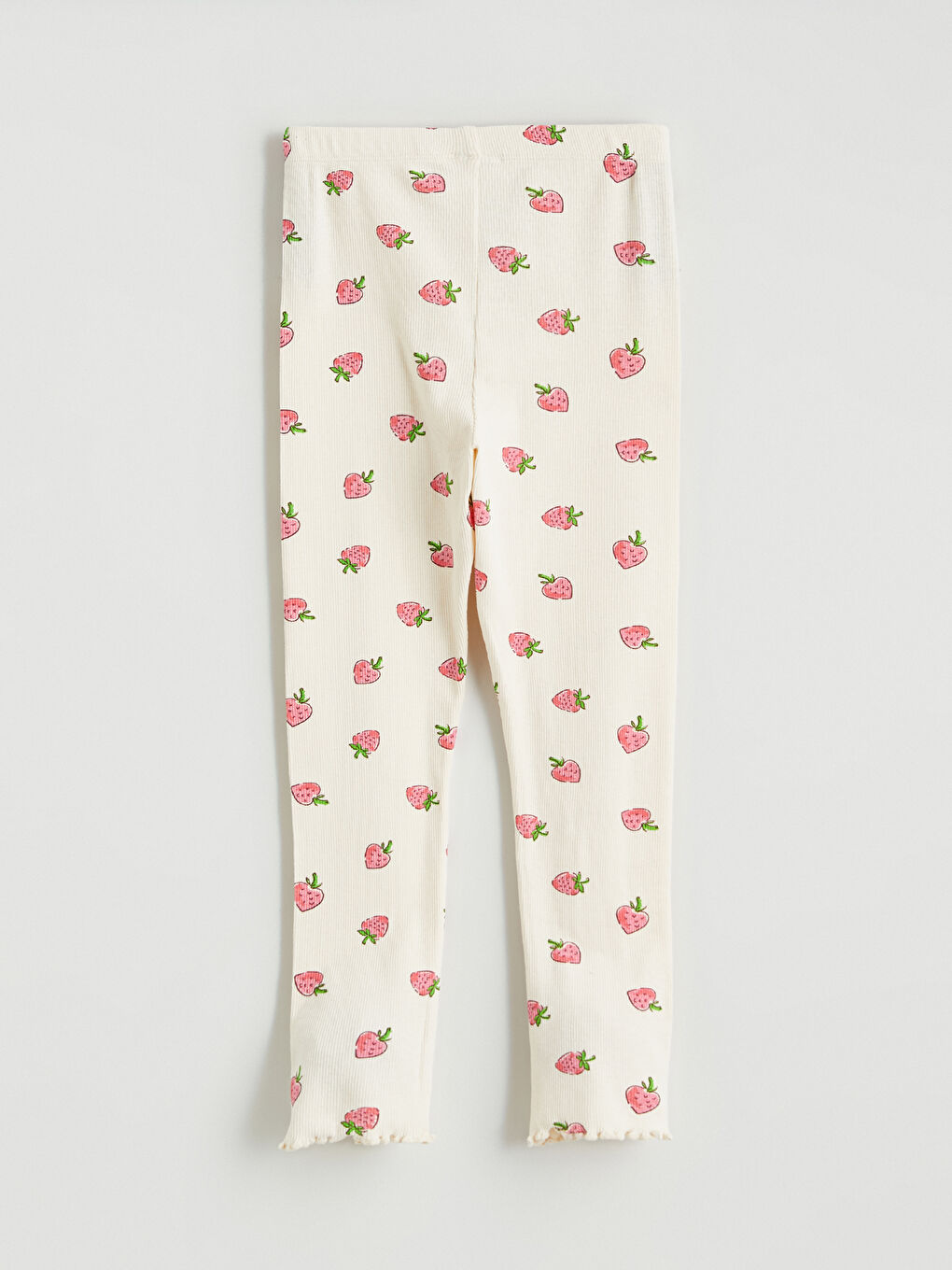 Ekru Çilek Baskılı Kız Çocuk Tayt-2