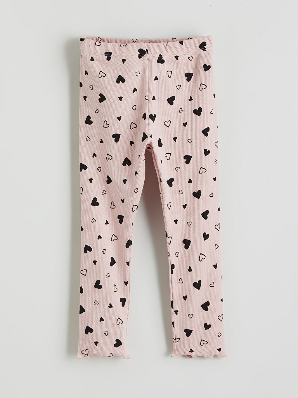 Pembe Kalp Baskılı Kız Çocuk Triko Pijama Alt