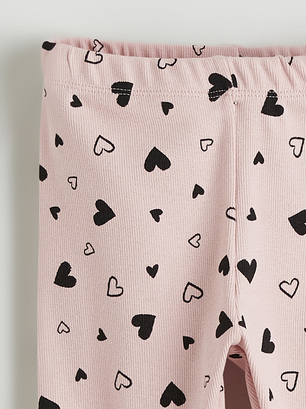 Pembe Kalp Baskılı Kız Çocuk Triko Pijama Alt-1