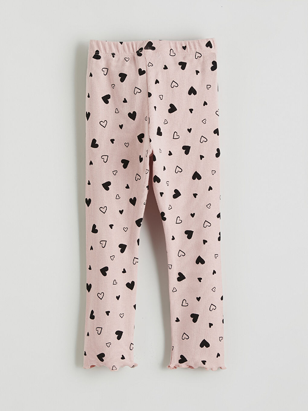 Pembe Kalp Baskılı Kız Çocuk Triko Pijama Alt-2