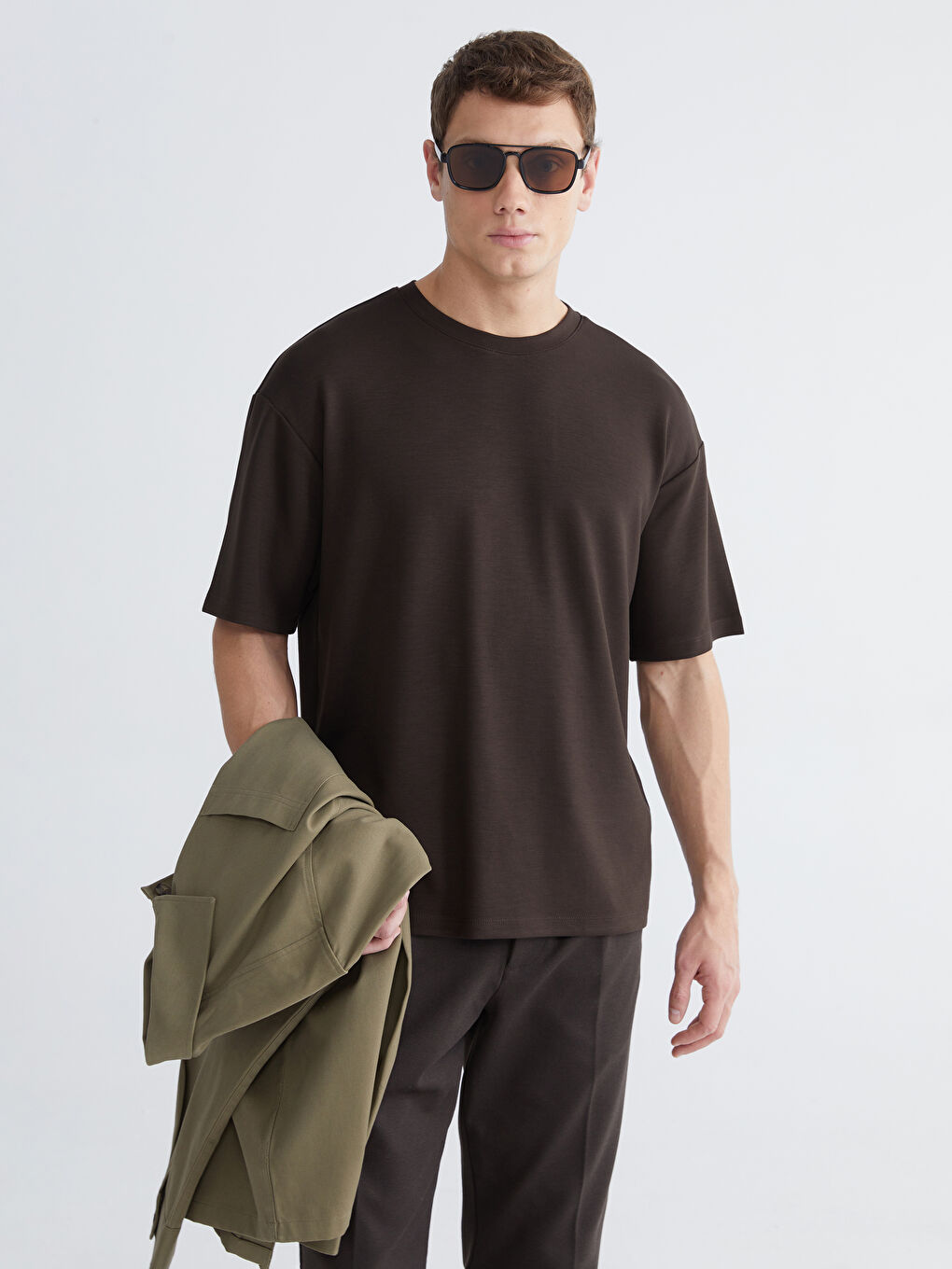 Kahverengi Bisiklet Yaka Erkek Tişört