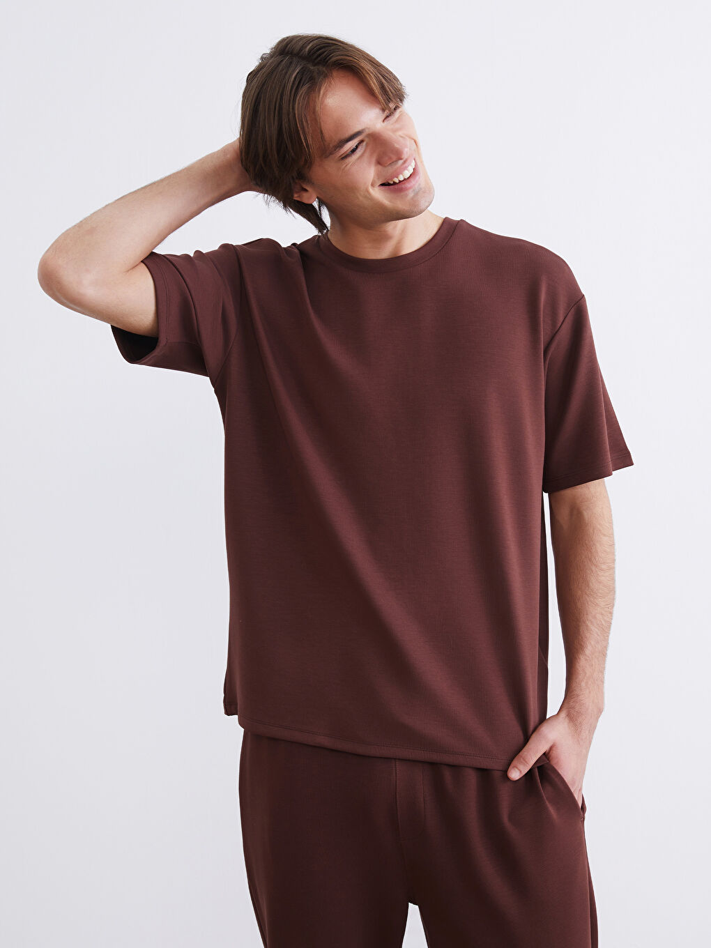 Kahverengi Bisiklet Yaka Erkek Tişört