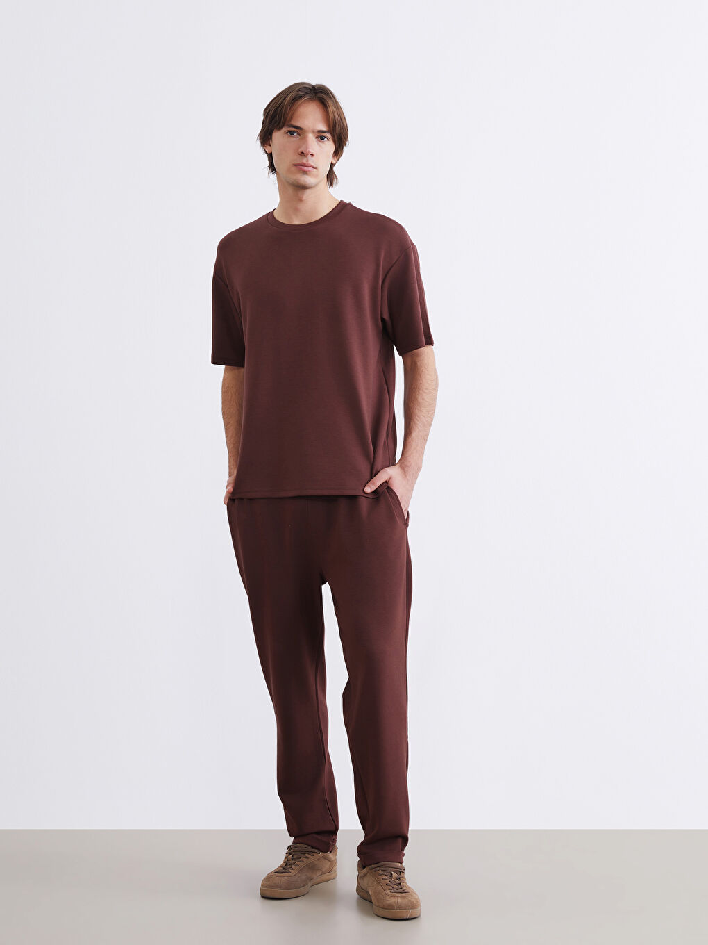 Kahverengi Bisiklet Yaka Erkek Tişört-1