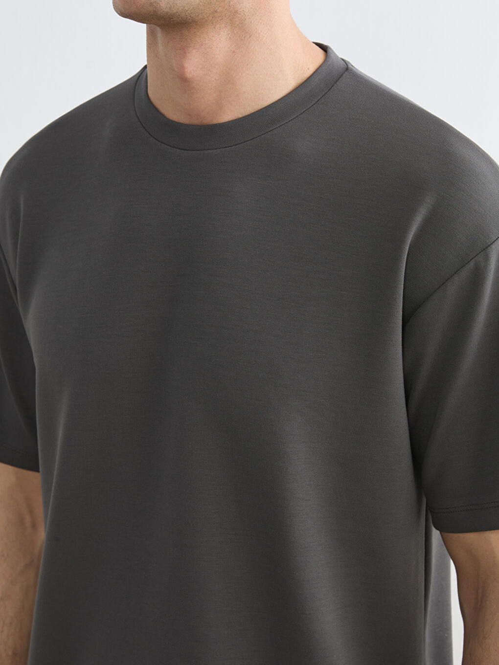 Antrasit Bisiklet Yaka Erkek Tişört-2