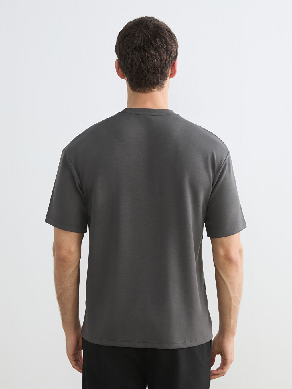 Antrasit Bisiklet Yaka Erkek Tişört-3