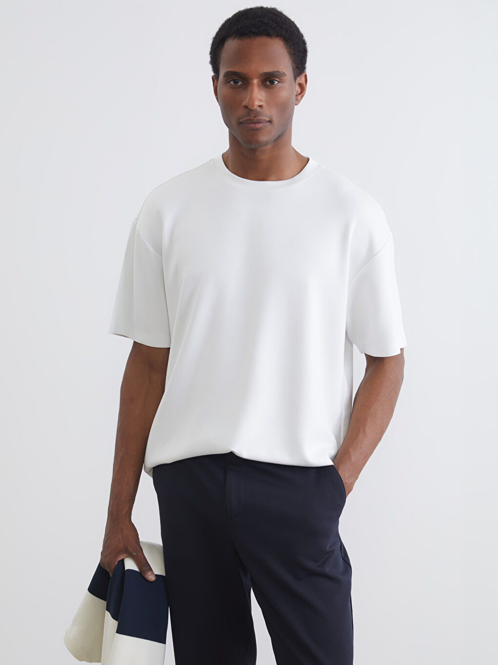 Ekru Bisiklet Yaka Erkek Tişört