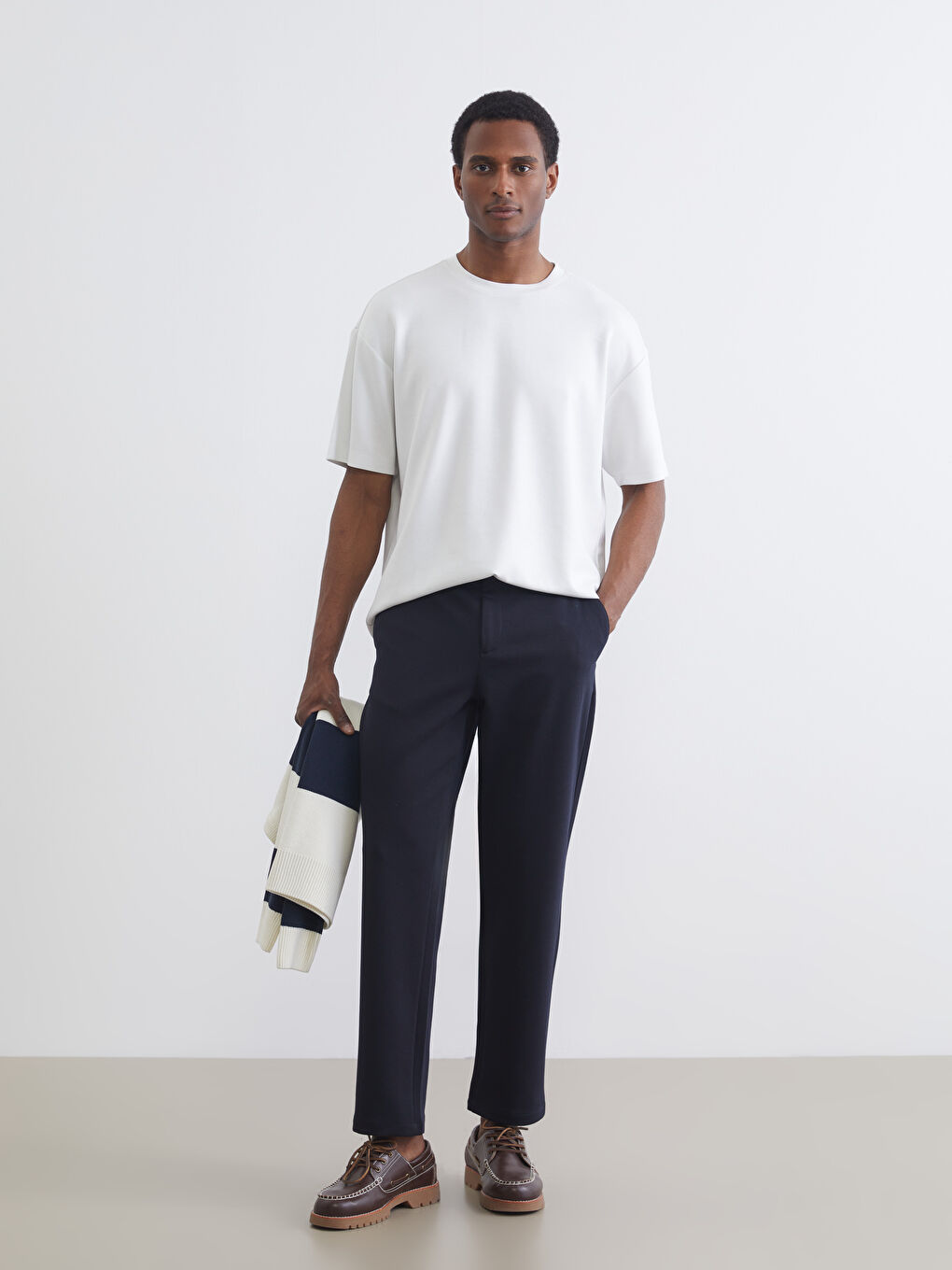 Ekru Bisiklet Yaka Erkek Tişört-1