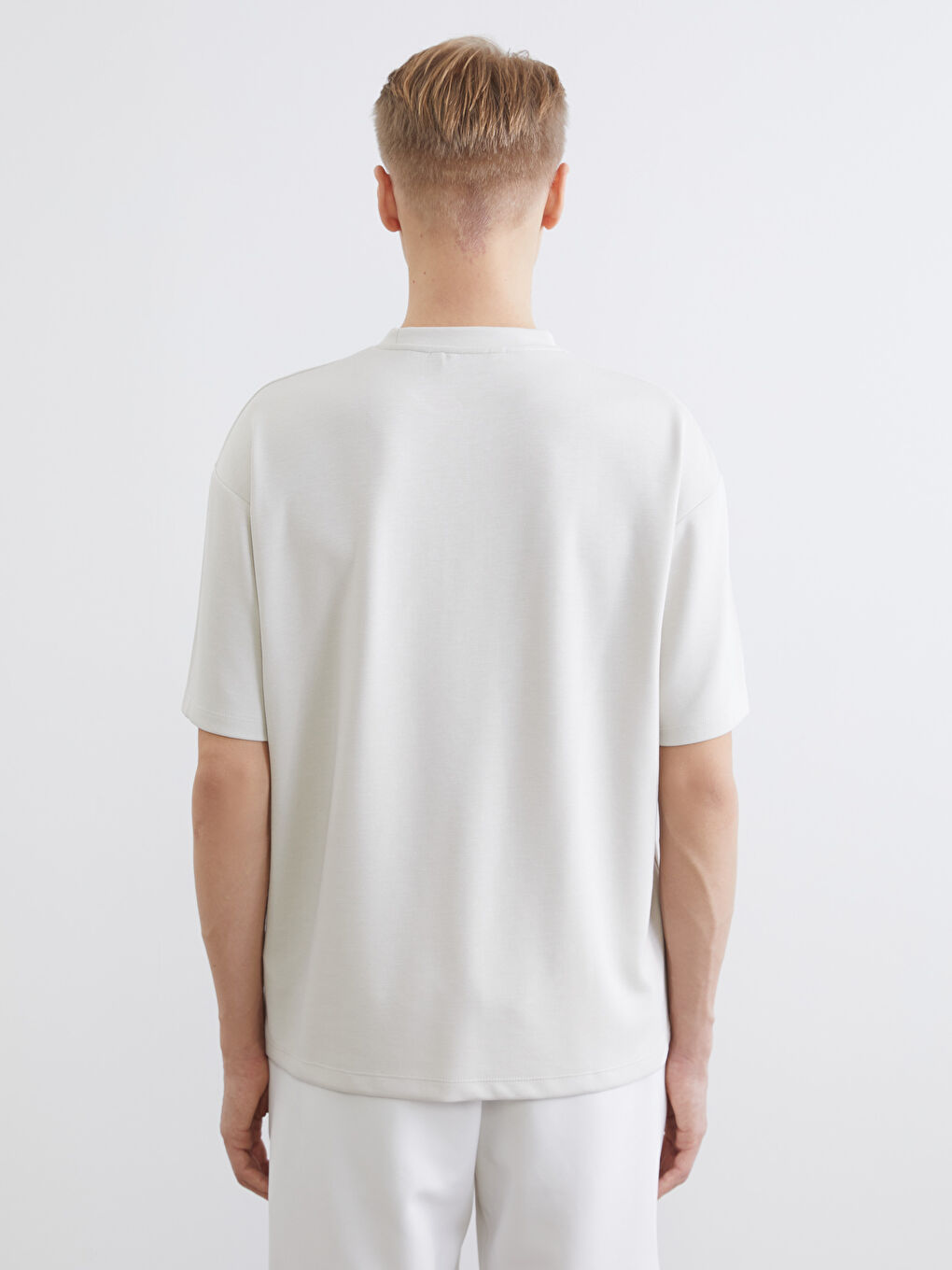 Bej Bisiklet Yaka Erkek Tişört-3