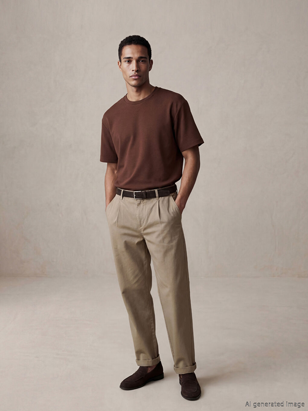 Kahverengi Loose Fit Basic Soft Touch Tişört-1