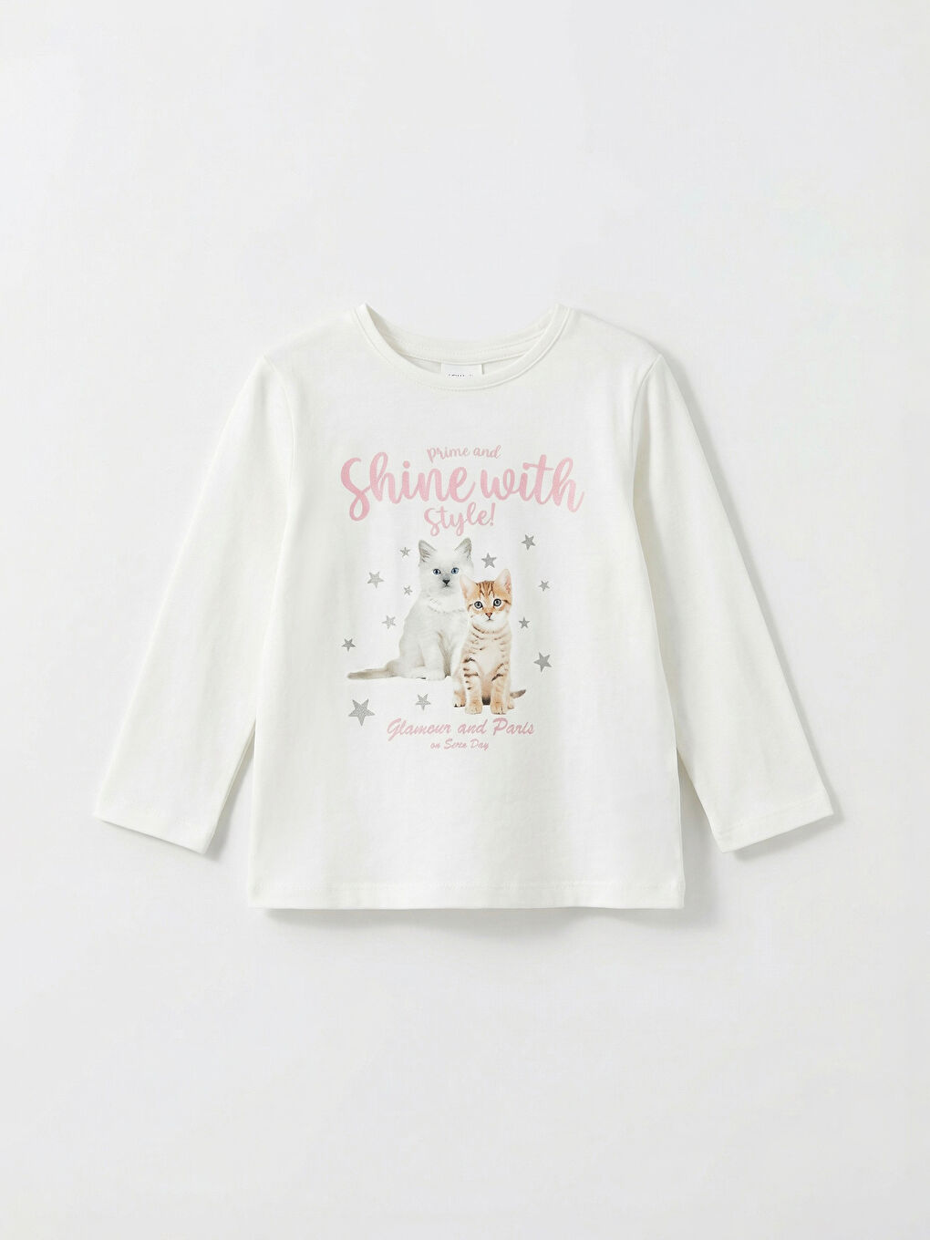 Ekru Bisiklet Yaka Baskılı Kız Bebek Pijama Takım-1