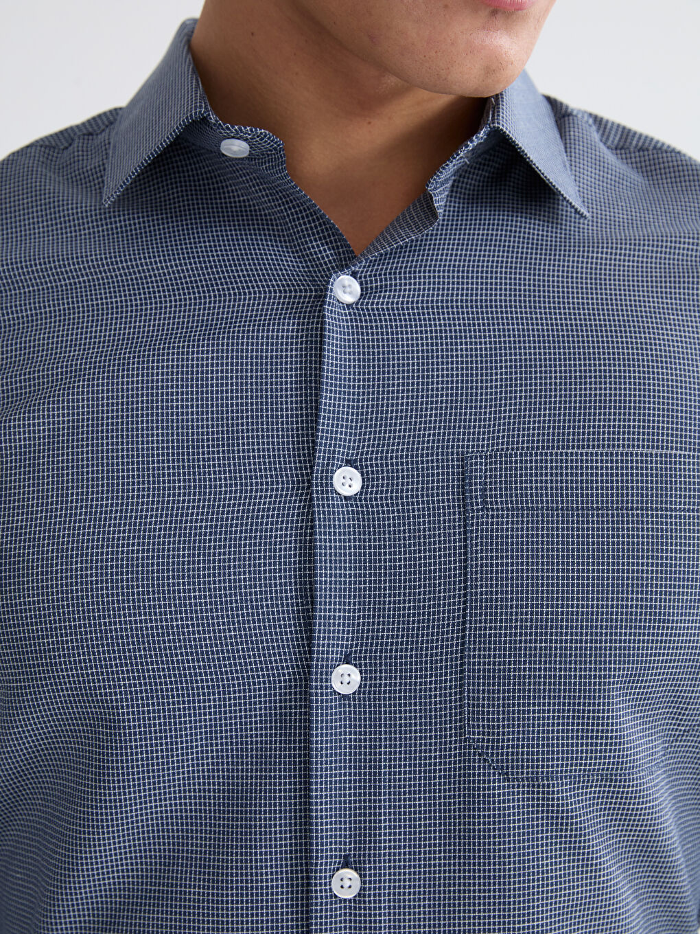 Lacivert Regular Fit Ekose Gabardin Erkek Gömlek-2