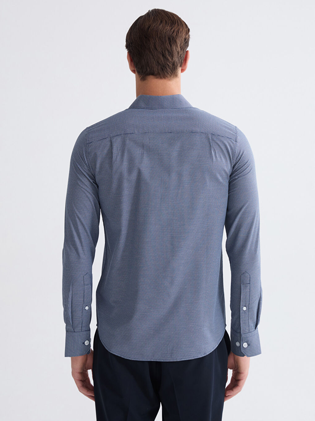 Lacivert Regular Fit Ekose Gabardin Erkek Gömlek-3