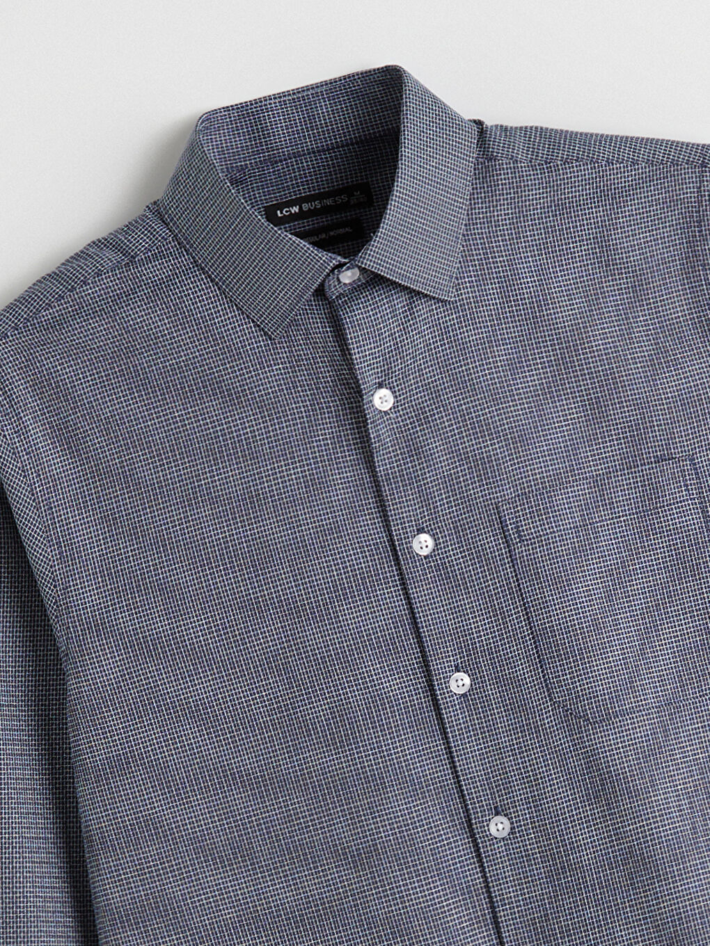 Lacivert Regular Fit Ekose Gabardin Erkek Gömlek-5