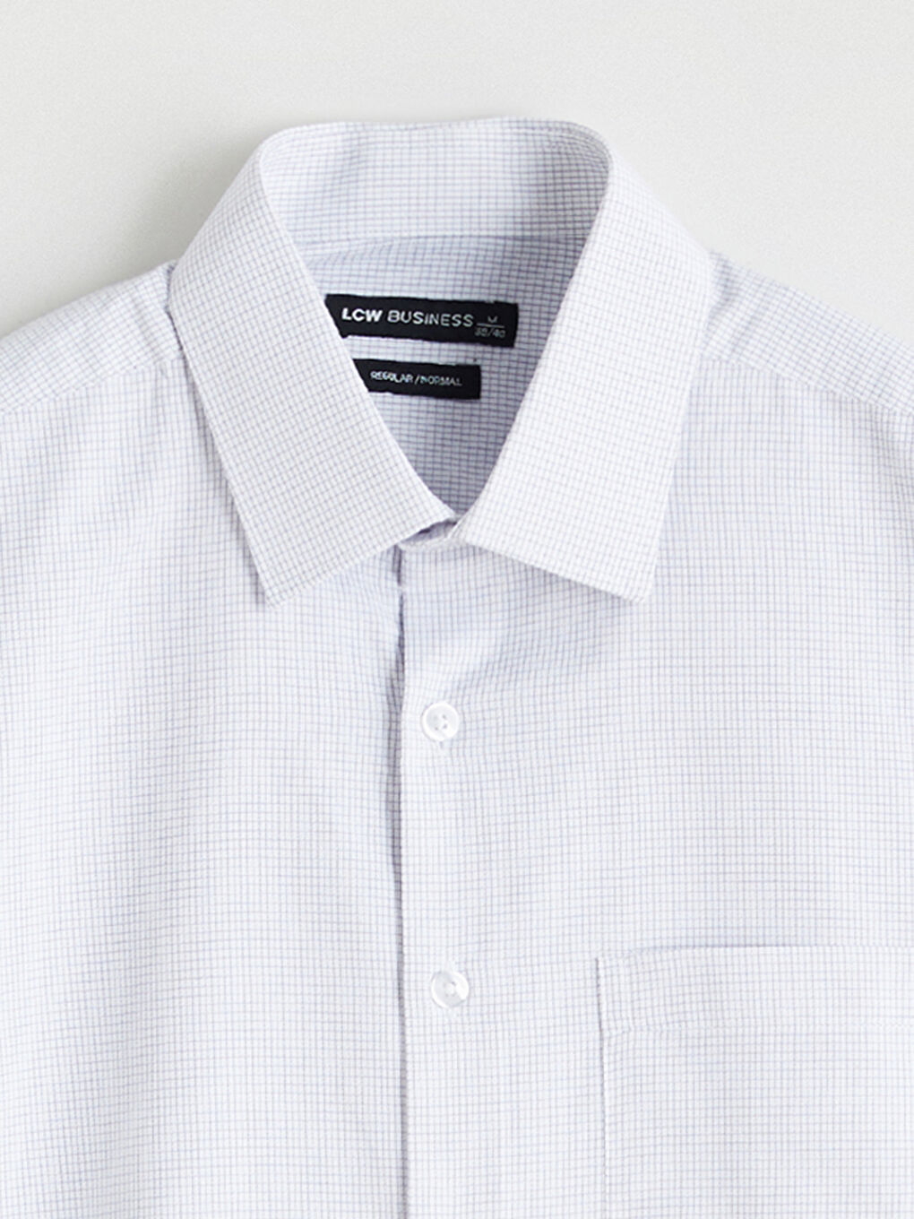 Beyaz Regular Fit Ekose Gabardin Erkek Gömlek-5