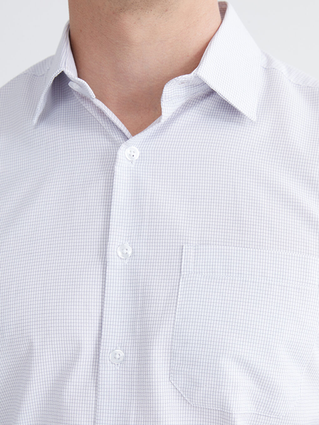 Beyaz Regular Fit Ekose Gabardin Erkek Gömlek-2