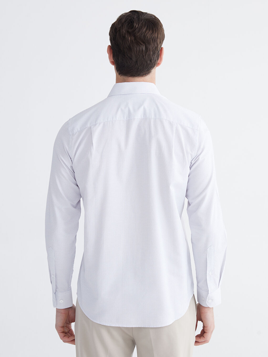 Beyaz Regular Fit Ekose Gabardin Erkek Gömlek-3