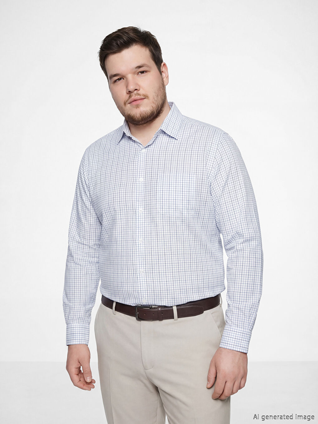 Lacivert Regular Fit Uzun Kollu Ekose Gabardin Erkek Gömlek-2