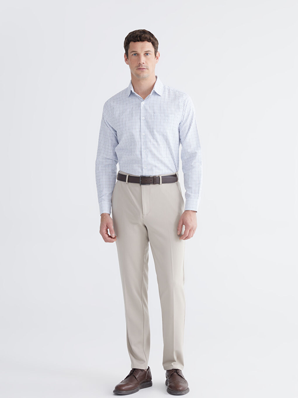 Lacivert Regular Fit Uzun Kollu Ekose Gabardin Erkek Gömlek-2