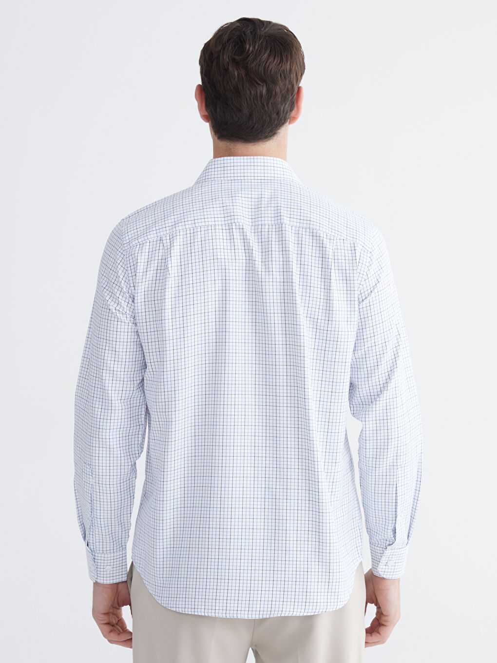 Lacivert Regular Fit Uzun Kollu Ekose Gabardin Erkek Gömlek-5