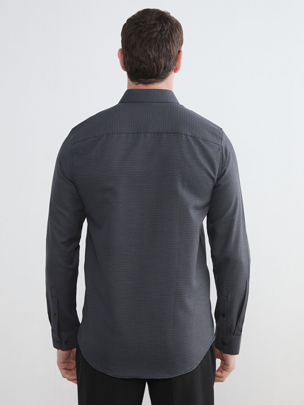 Gri Slim Fit Desenli Armürlü Erkek Gömlek-3