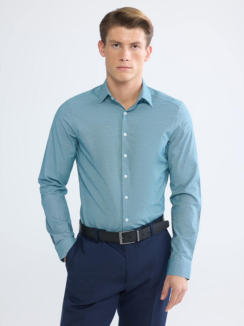 Yeşil Slim Fit Armürlü Erkek Gömlek