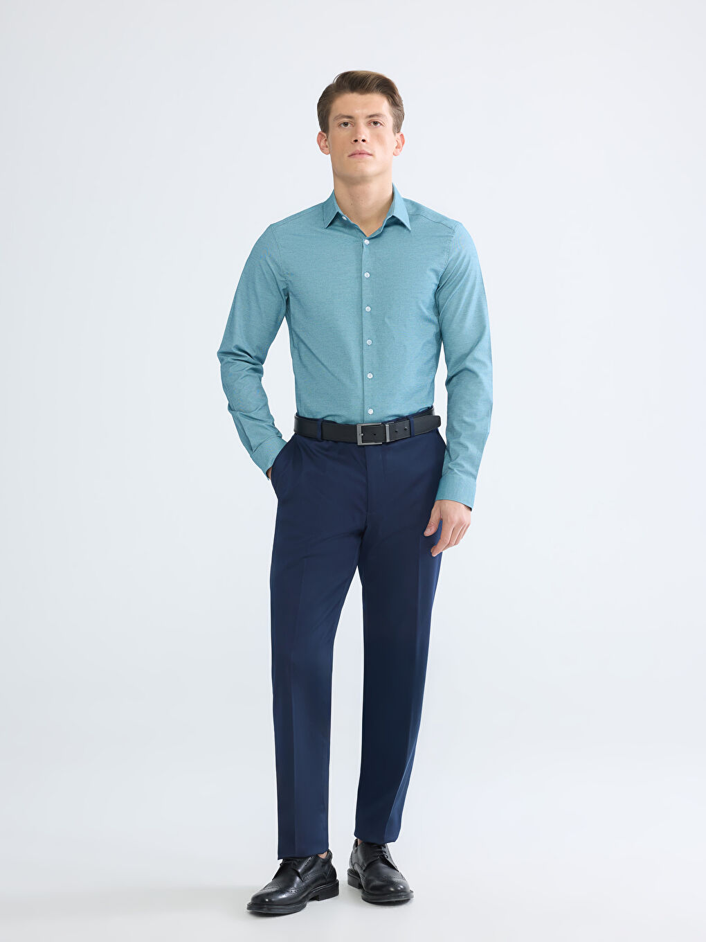 Yeşil Slim Fit Armürlü Erkek Gömlek-1