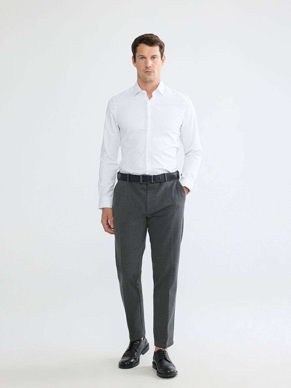 Beyaz Slim Fit Armürlü Erkek Gömlek-1