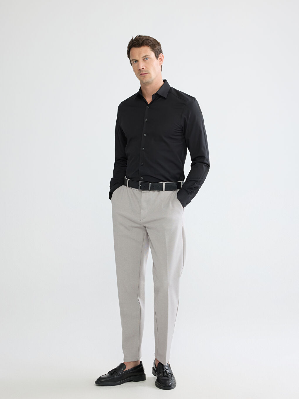 Siyah Slim Fit Armürlü Erkek Gömlek-1