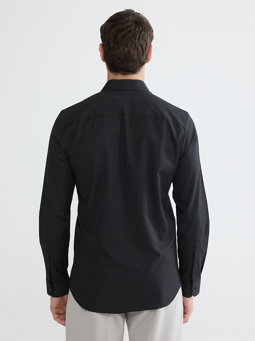 Siyah Slim Fit Armürlü Erkek Gömlek-3