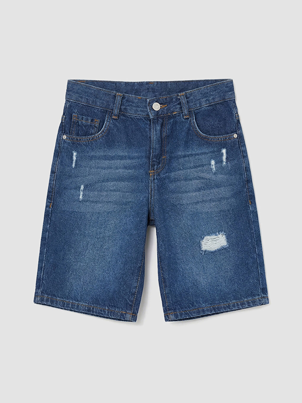İndigo Yırtık Detaylı Erkek Çocuk Jean Şort