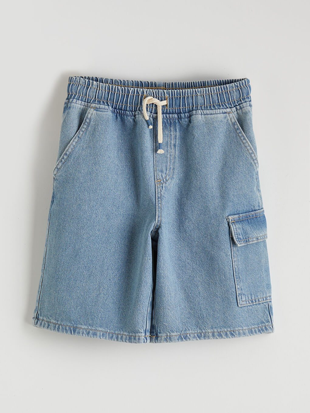 İndigo Beli Lastikli Erkek Çocuk Kargo Jean Şort
