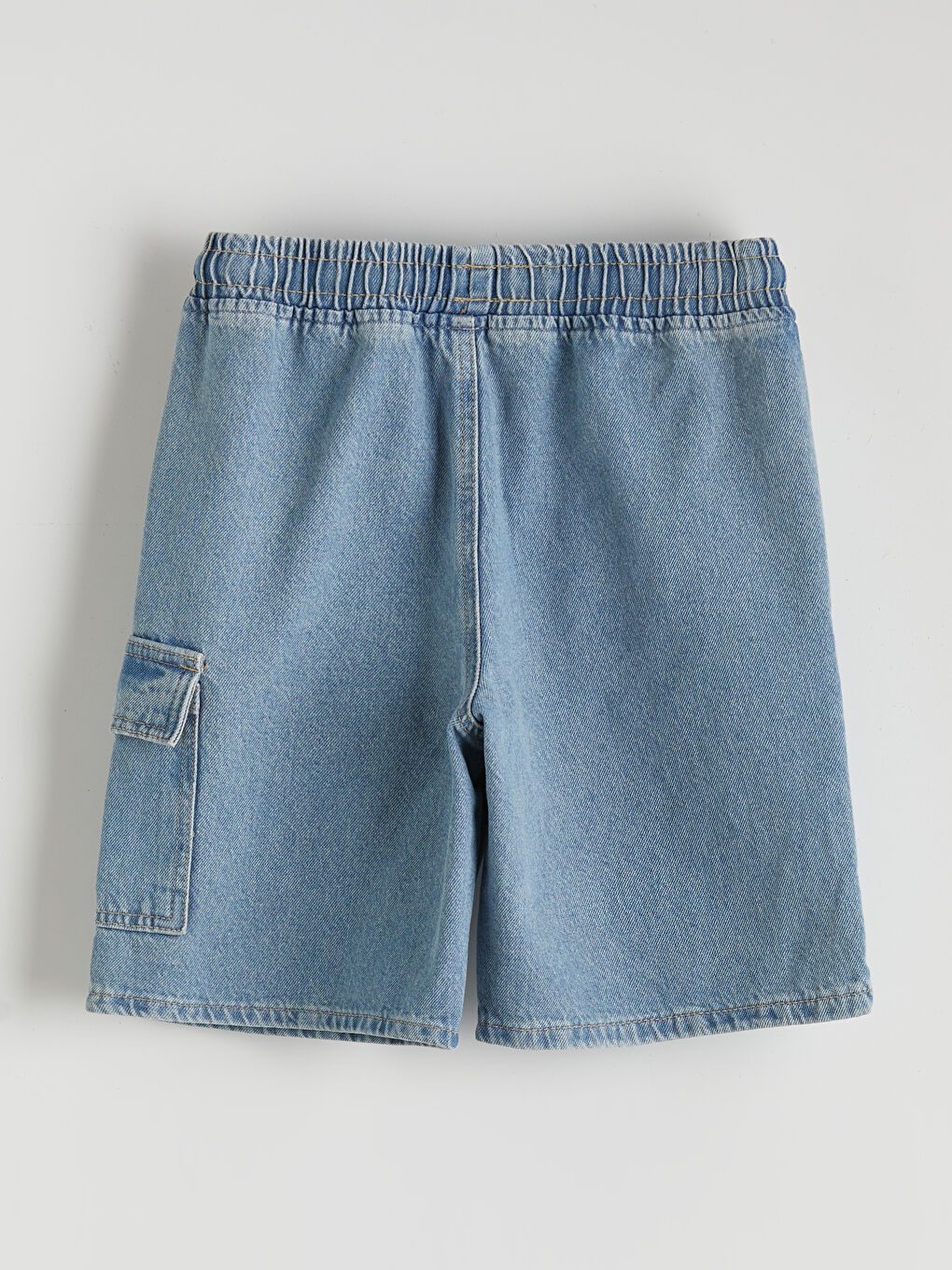 İndigo Beli Lastikli Erkek Çocuk Kargo Jean Şort-1