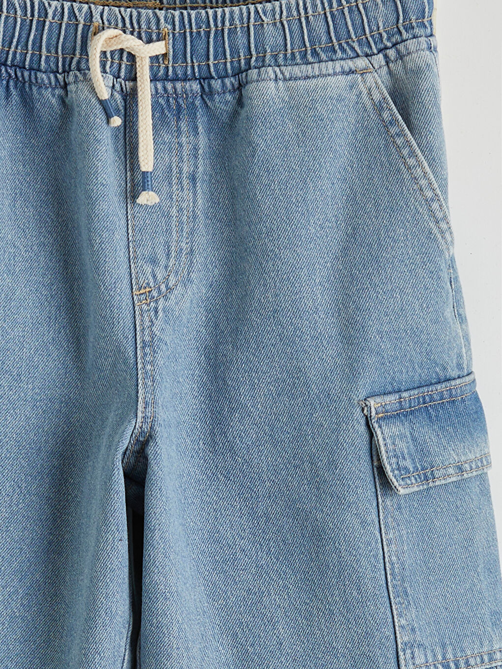 İndigo Beli Lastikli Erkek Çocuk Kargo Jean Şort-2