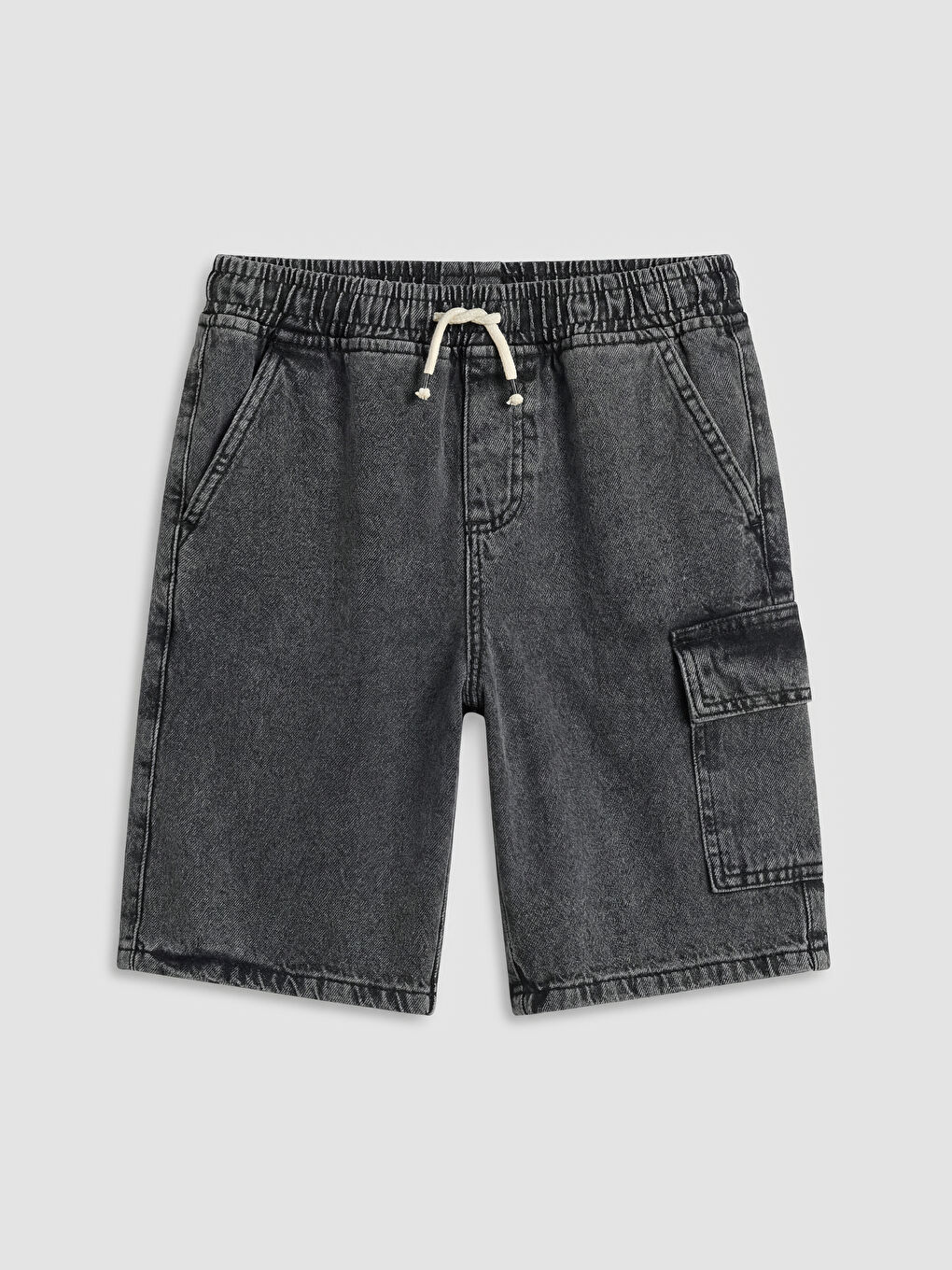 Antrasit Beli Lastikli Erkek Çocuk Kargo Jean Şort