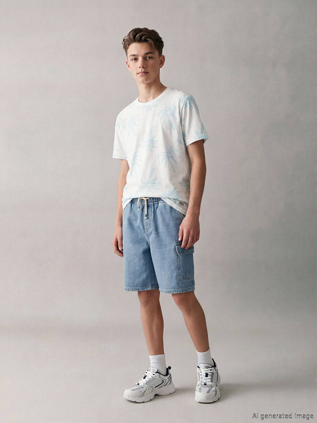 İndigo Beli Lastikli Erkek Çocuk Kargo Jean Şort