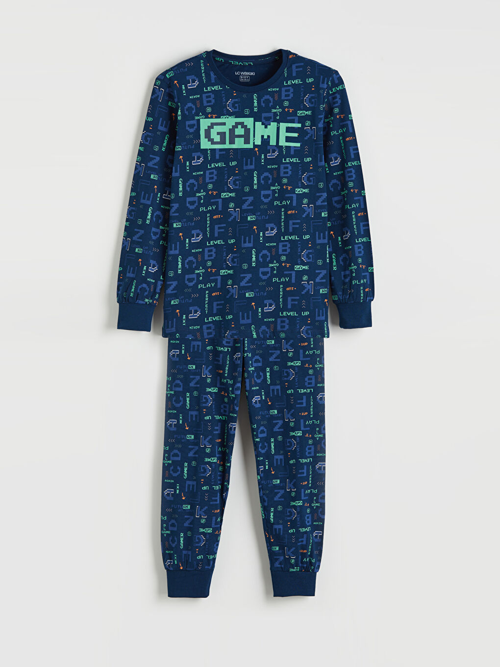 Lacivert Baskılı Bisiklet Yaka Erkek Çocuk Pijama Takımı