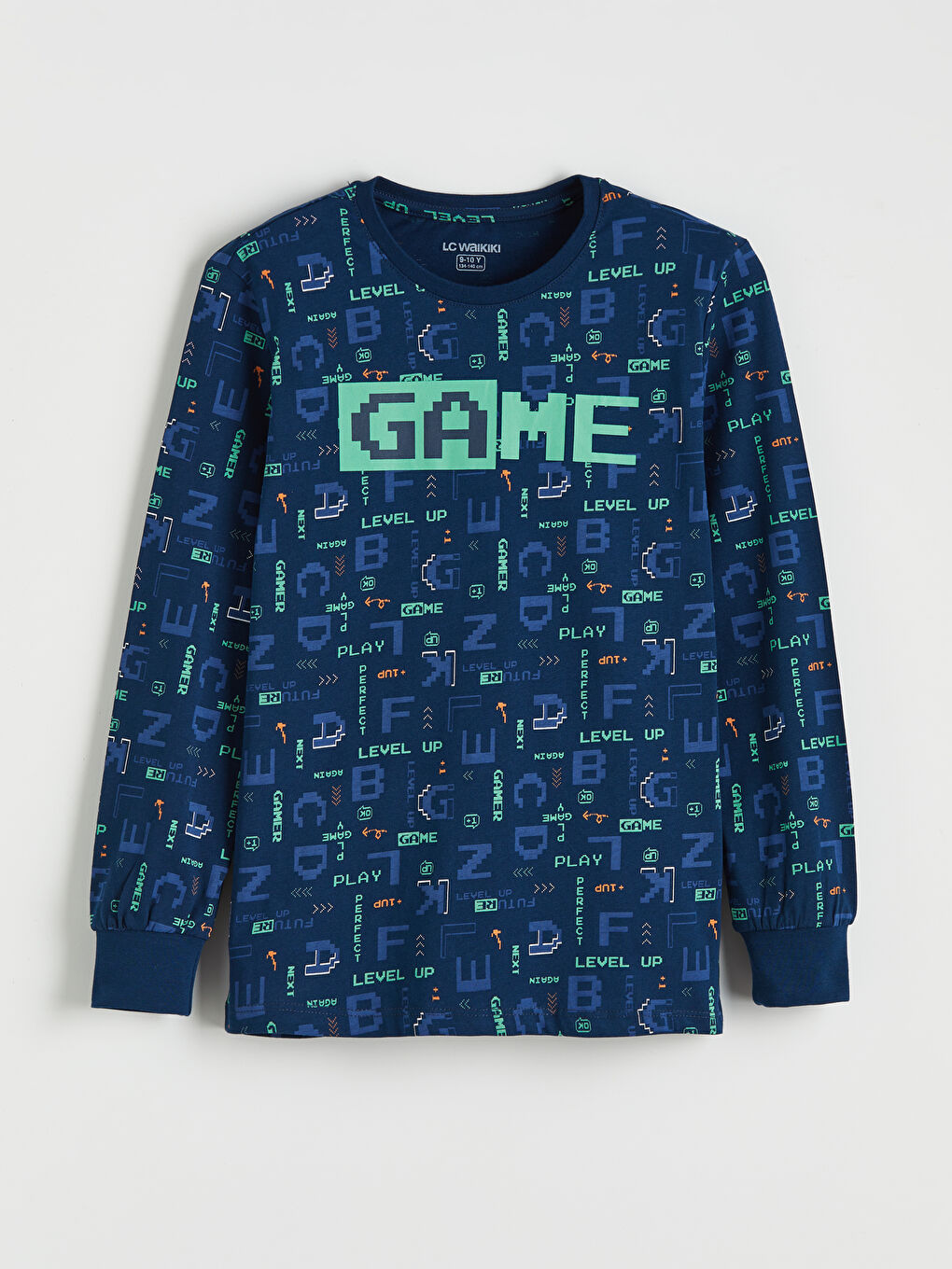 Lacivert Baskılı Bisiklet Yaka Erkek Çocuk Pijama Takımı-1