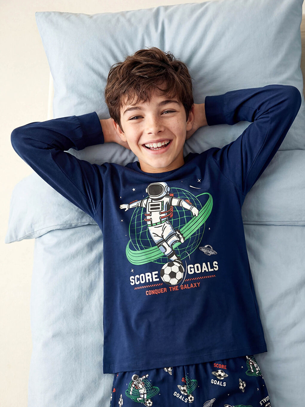 Lacivert Bisiklet Yaka Erkek Çocuk Pijama Takımı-1