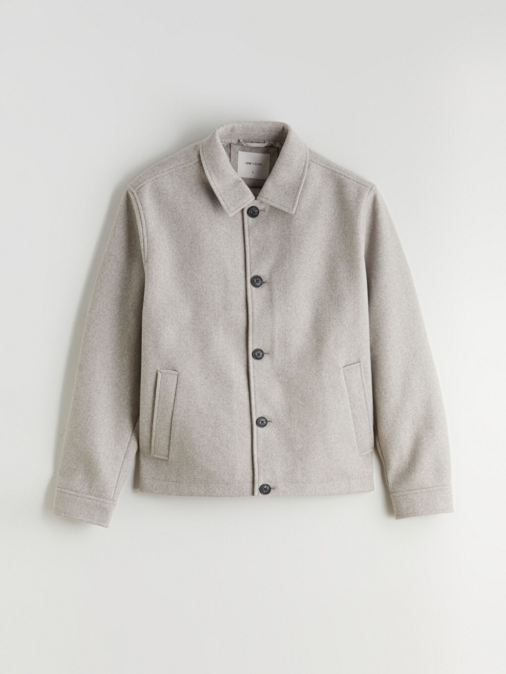 Bej Standart Kalıp Gömlek Yaka Erkek Kaşe Mont-5