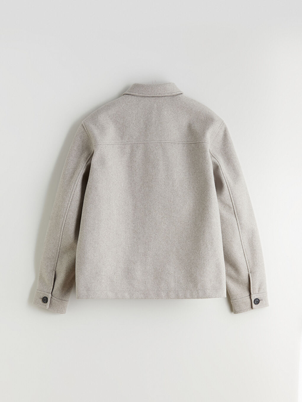 Bej Standart Kalıp Gömlek Yaka Erkek Kaşe Mont-7