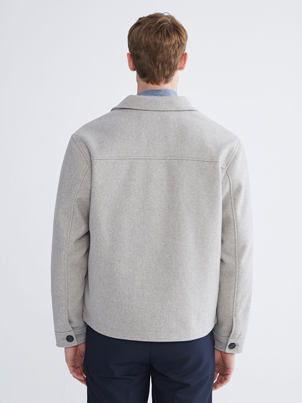 Bej Standart Kalıp Gömlek Yaka Erkek Kaşe Mont-4